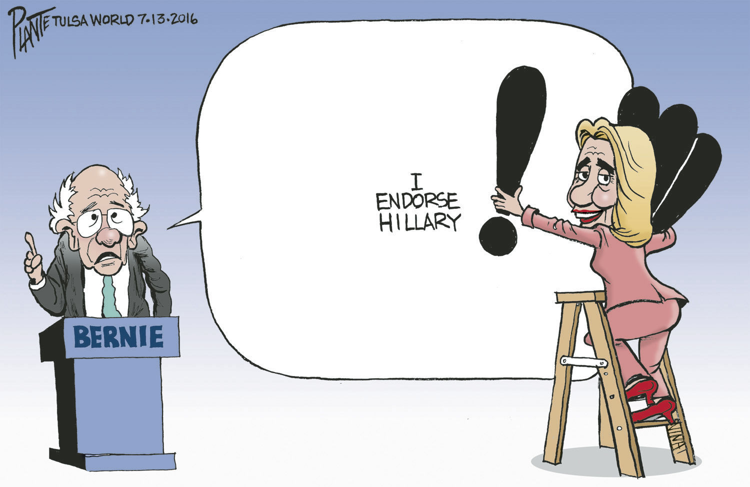 Bruce Plante Cartoon: Bernie endorses Hillary